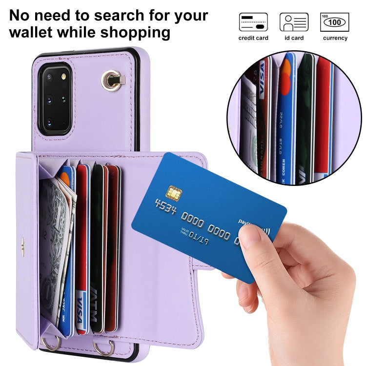For Samsung Galaxy S20+ RFID Card Slot Leather Phone Case with Long Lanyard