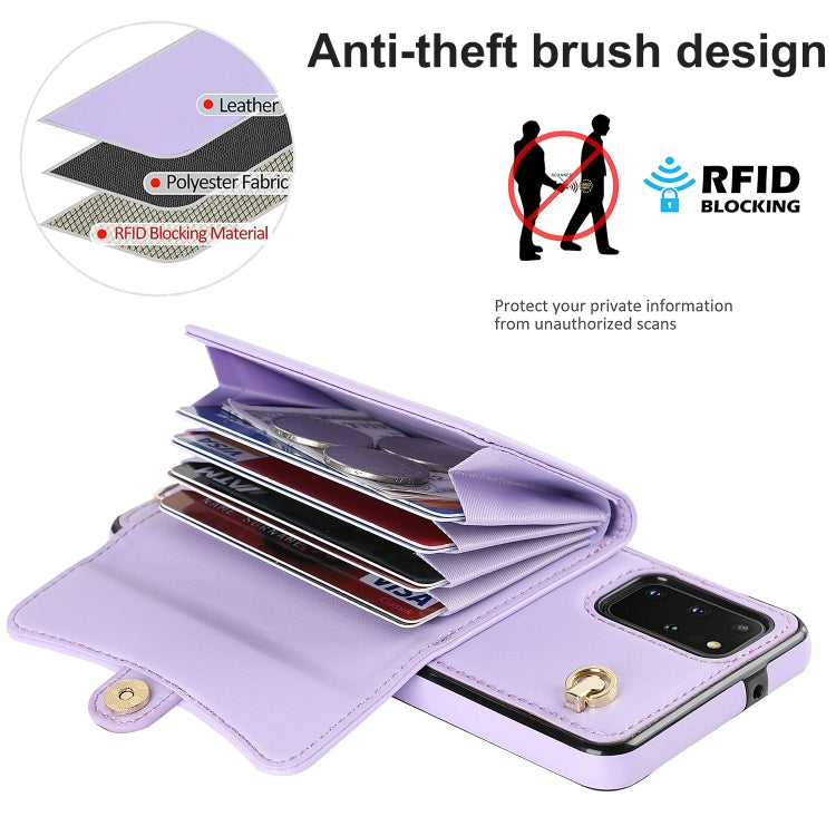 For Samsung Galaxy S20+ RFID Card Slot Leather Phone Case with Long Lanyard
