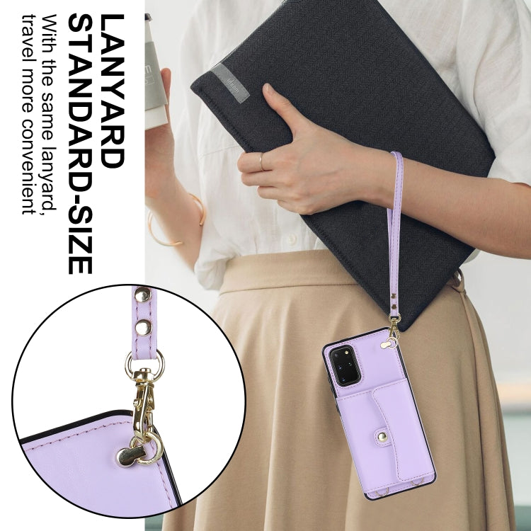 For Samsung Galaxy S20+ RFID Card Slot Leather Phone Case with Long Lanyard