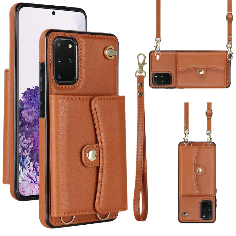 For Samsung Galaxy S20+ RFID Card Slot Leather Phone Case with Long Lanyard