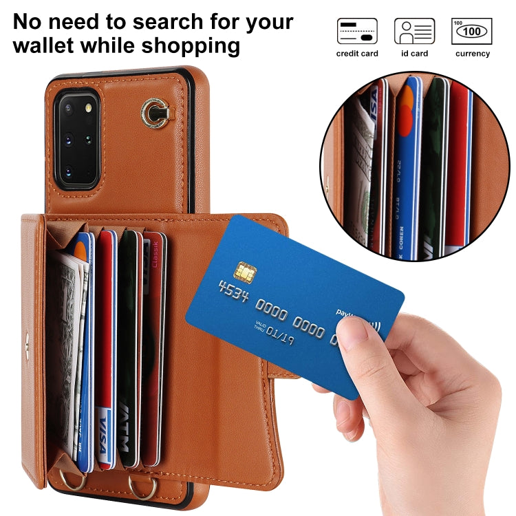 For Samsung Galaxy S20+ RFID Card Slot Leather Phone Case with Long Lanyard
