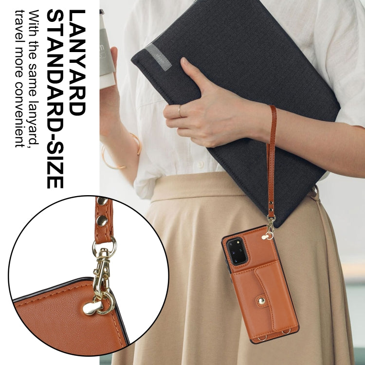 For Samsung Galaxy S20+ RFID Card Slot Leather Phone Case with Long Lanyard