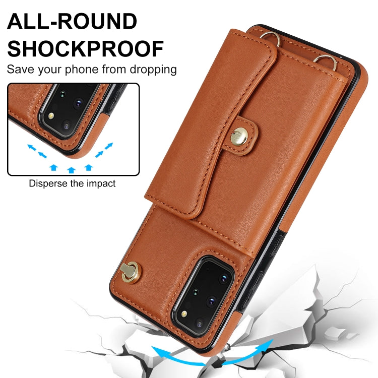 For Samsung Galaxy S20+ RFID Card Slot Leather Phone Case with Long Lanyard