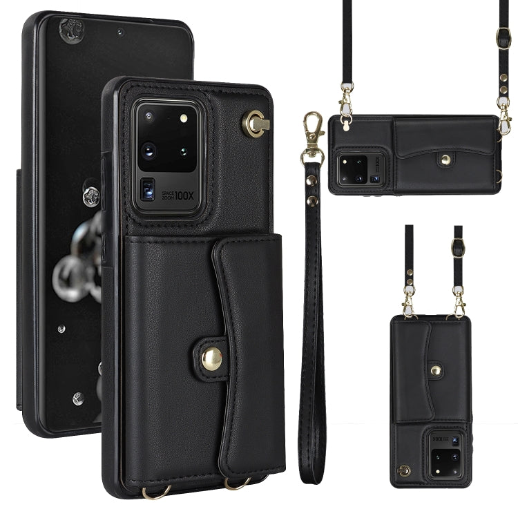 For Samsung Galaxy S20 Ultra RFID Card Slot Leather Phone Case with Long Lanyard