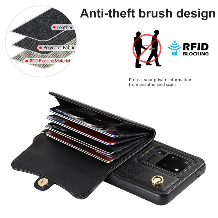 For Samsung Galaxy S20 Ultra RFID Card Slot Leather Phone Case with Long Lanyard