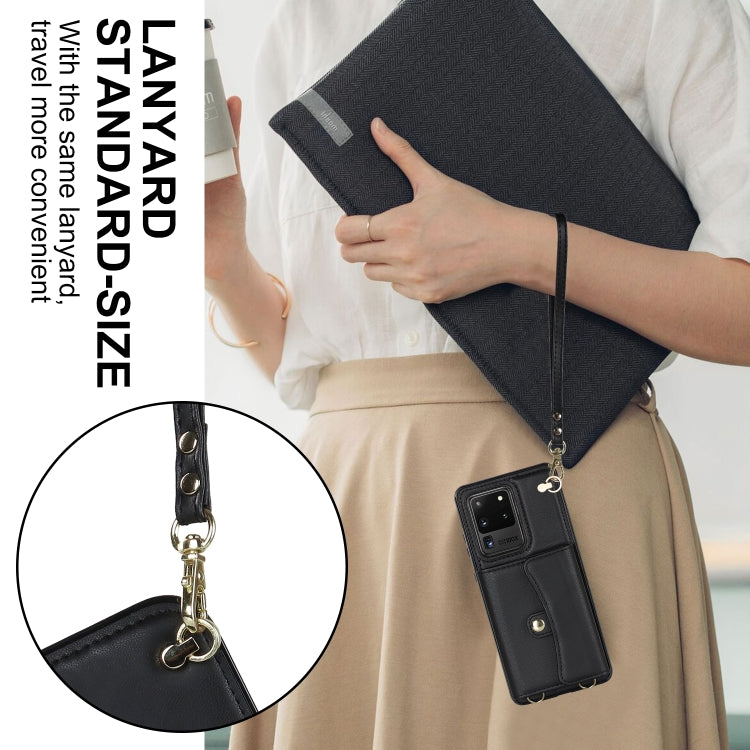 For Samsung Galaxy S20 Ultra RFID Card Slot Leather Phone Case with Long Lanyard