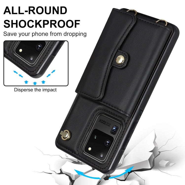 For Samsung Galaxy S20 Ultra RFID Card Slot Leather Phone Case with Long Lanyard