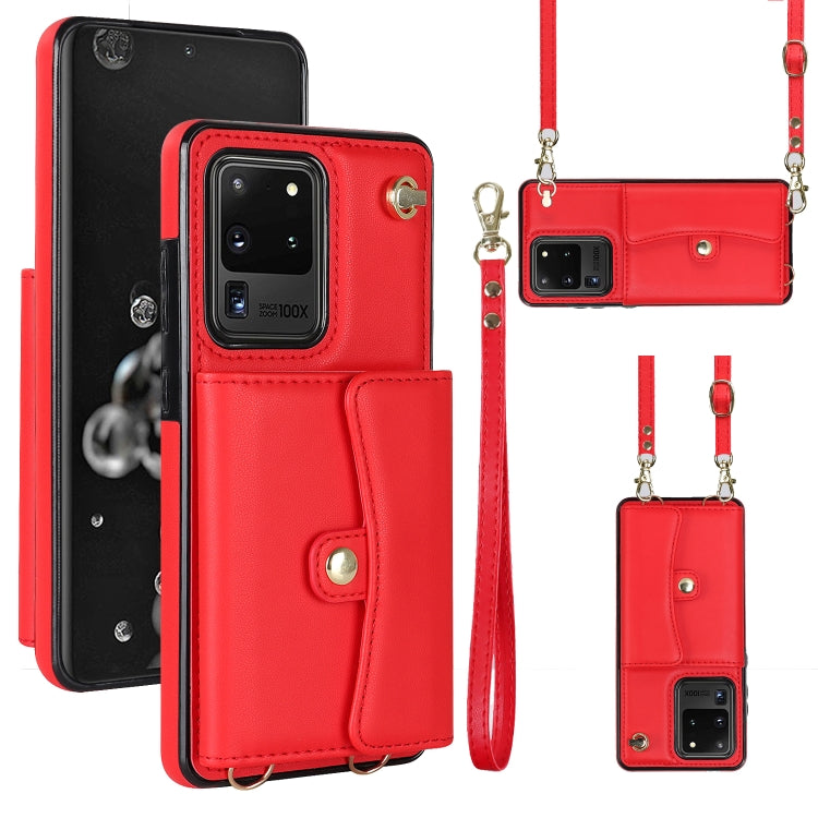 For Samsung Galaxy S20 Ultra RFID Card Slot Leather Phone Case with Long Lanyard