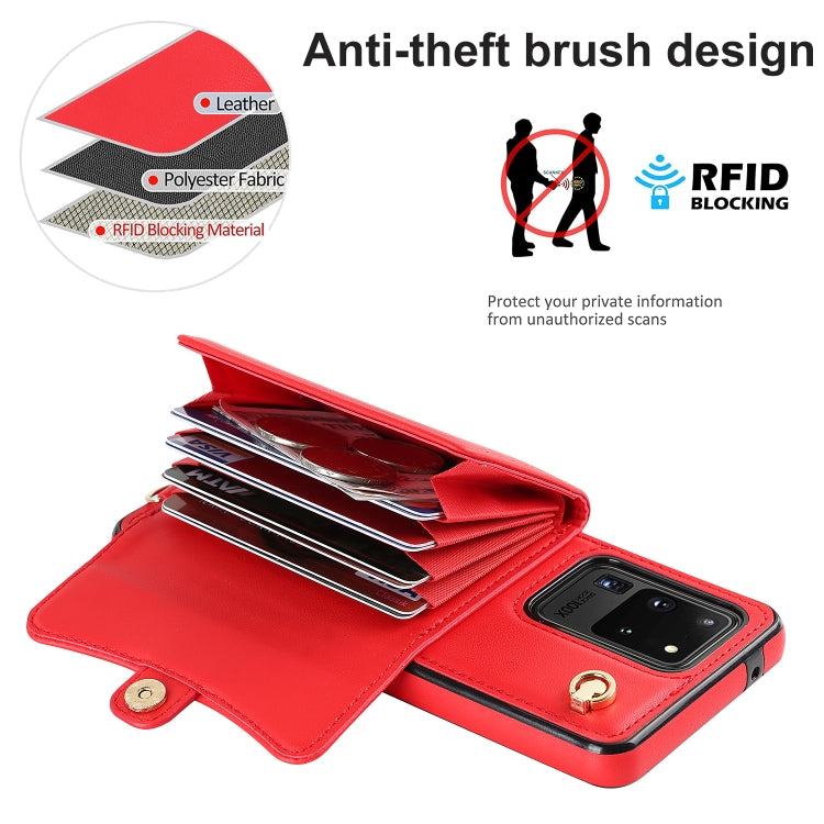 For Samsung Galaxy S20 Ultra RFID Card Slot Leather Phone Case with Long Lanyard