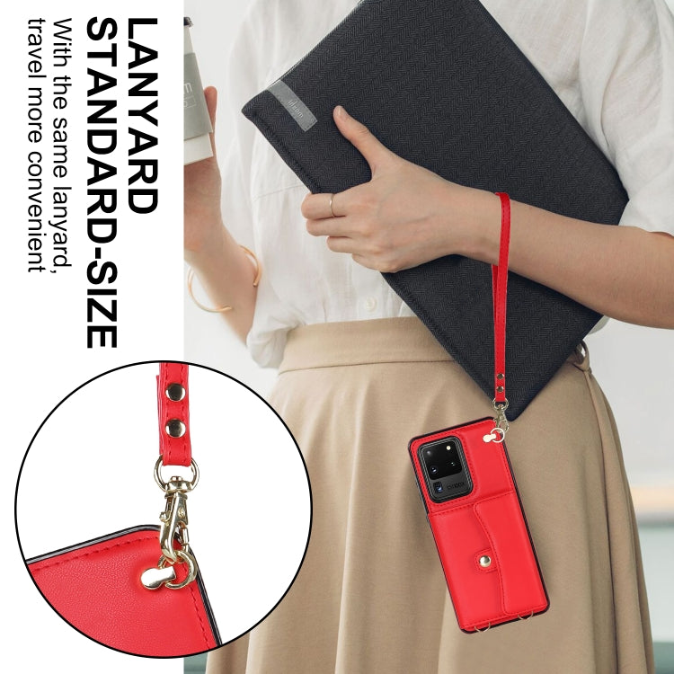 For Samsung Galaxy S20 Ultra RFID Card Slot Leather Phone Case with Long Lanyard