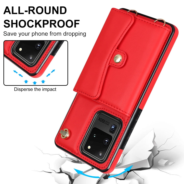 For Samsung Galaxy S20 Ultra RFID Card Slot Leather Phone Case with Long Lanyard