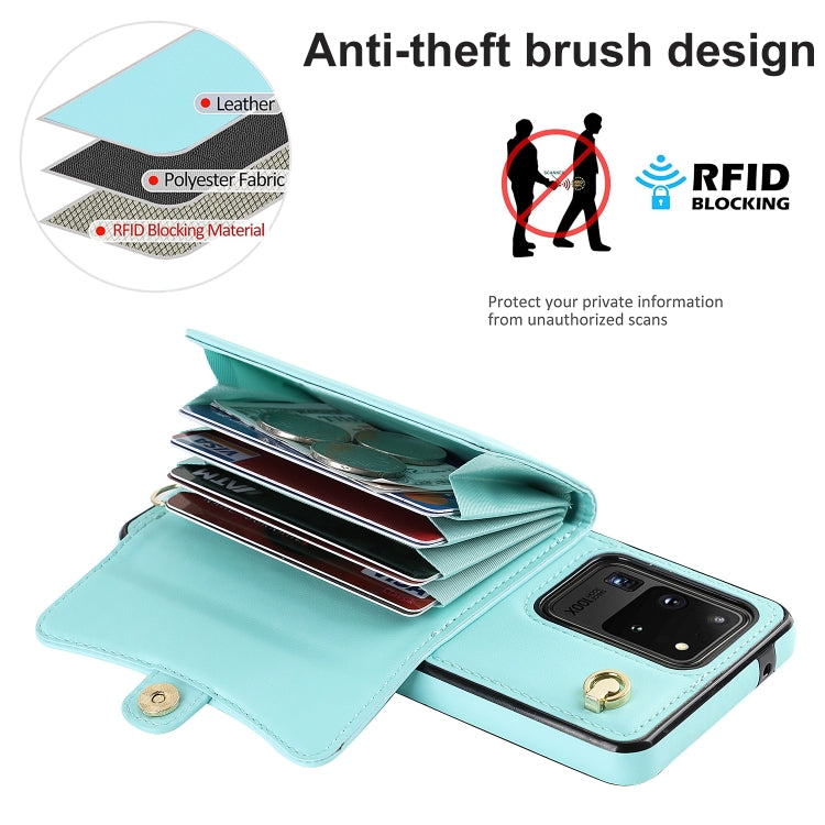 For Samsung Galaxy S20 Ultra RFID Card Slot Leather Phone Case with Long Lanyard