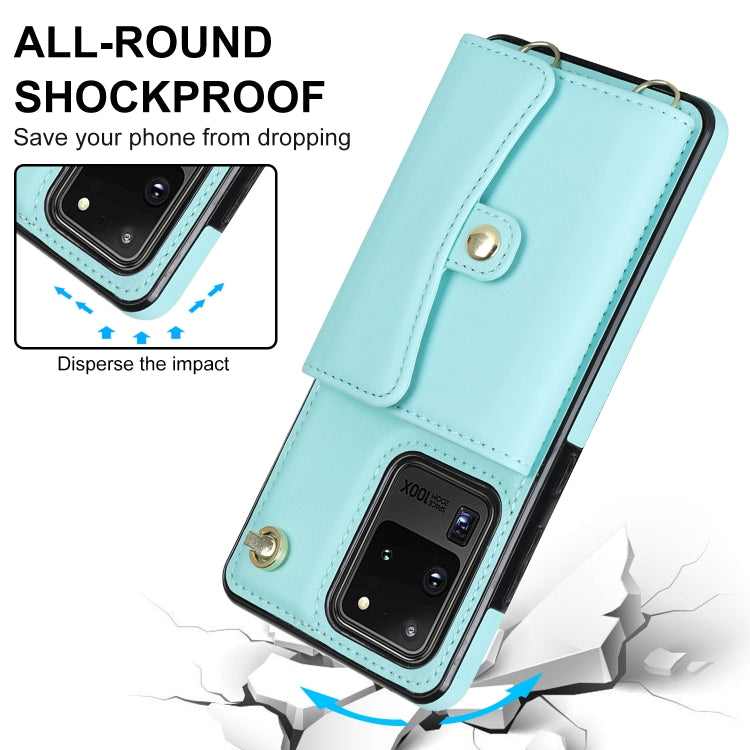 For Samsung Galaxy S20 Ultra RFID Card Slot Leather Phone Case with Long Lanyard