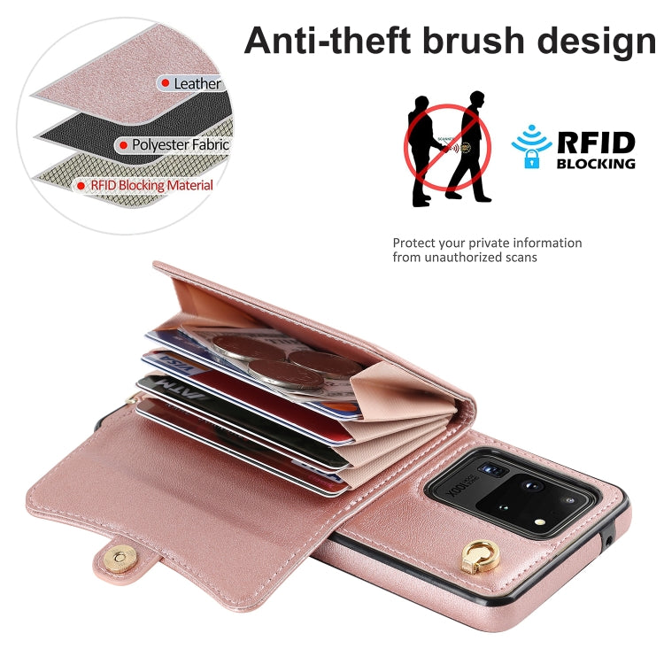 For Samsung Galaxy S20 Ultra RFID Card Slot Leather Phone Case with Long Lanyard