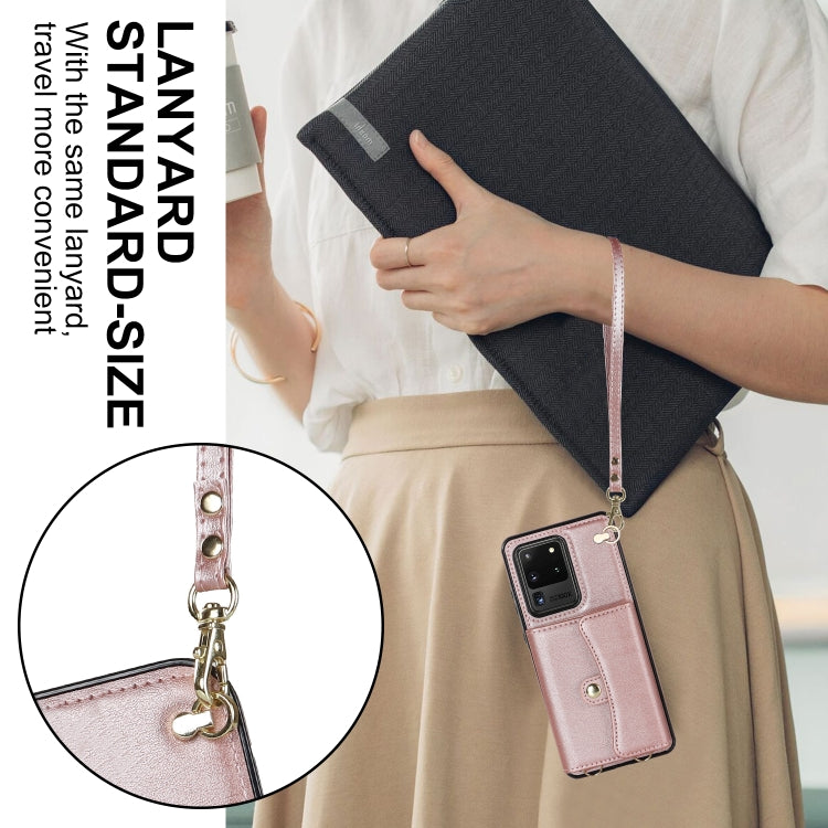 For Samsung Galaxy S20 Ultra RFID Card Slot Leather Phone Case with Long Lanyard