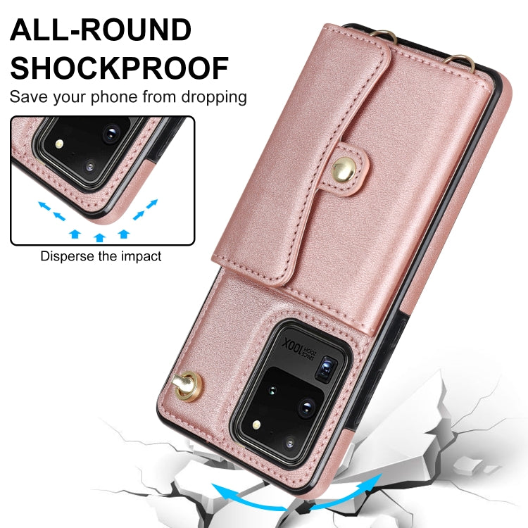 For Samsung Galaxy S20 Ultra RFID Card Slot Leather Phone Case with Long Lanyard