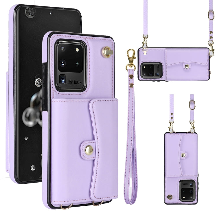 For Samsung Galaxy S20 Ultra RFID Card Slot Leather Phone Case with Long Lanyard