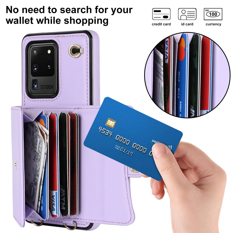 For Samsung Galaxy S20 Ultra RFID Card Slot Leather Phone Case with Long Lanyard