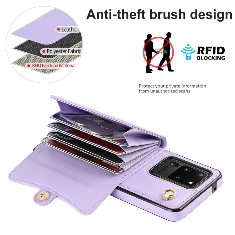 For Samsung Galaxy S20 Ultra RFID Card Slot Leather Phone Case with Long Lanyard