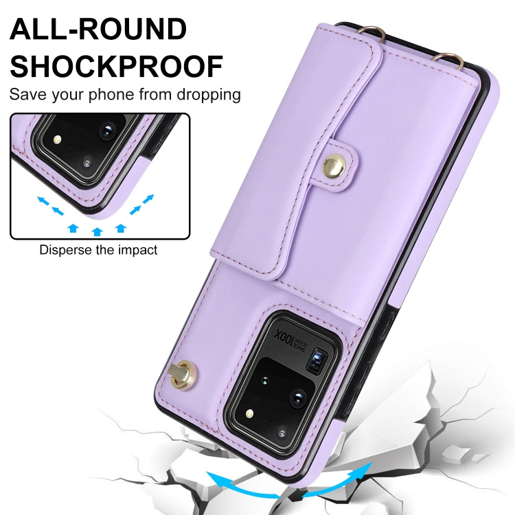 For Samsung Galaxy S20 Ultra RFID Card Slot Leather Phone Case with Long Lanyard