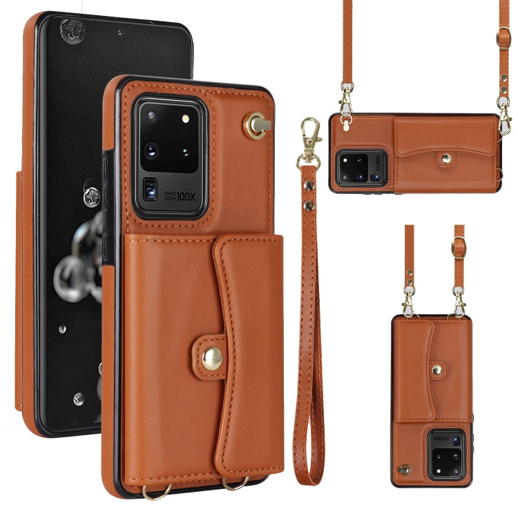 For Samsung Galaxy S20 Ultra RFID Card Slot Leather Phone Case with Long Lanyard