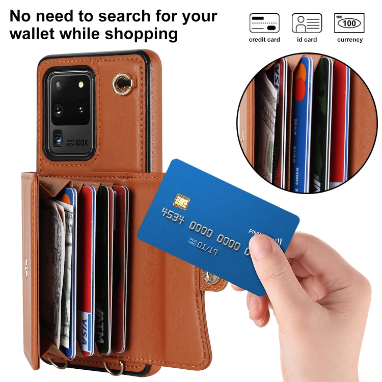 For Samsung Galaxy S20 Ultra RFID Card Slot Leather Phone Case with Long Lanyard
