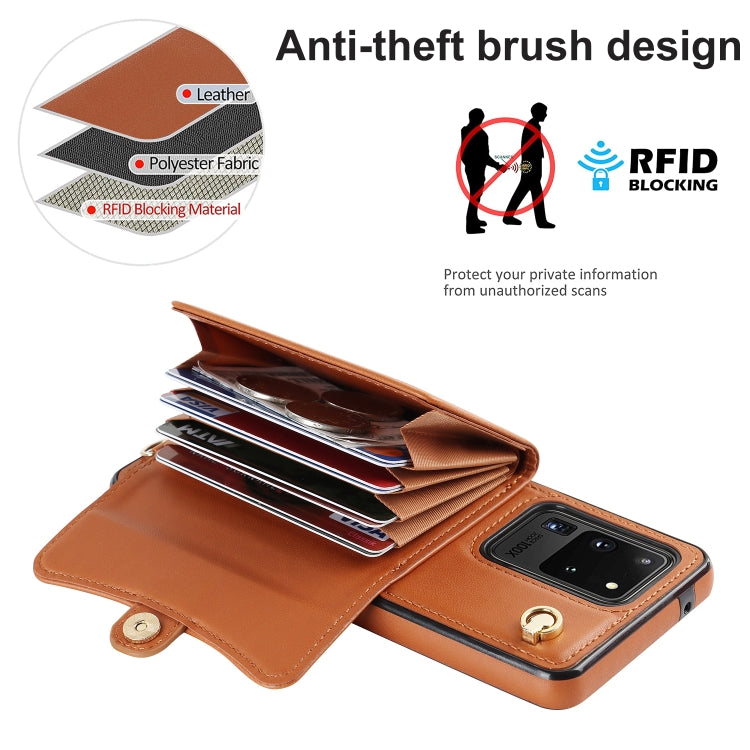 For Samsung Galaxy S20 Ultra RFID Card Slot Leather Phone Case with Long Lanyard