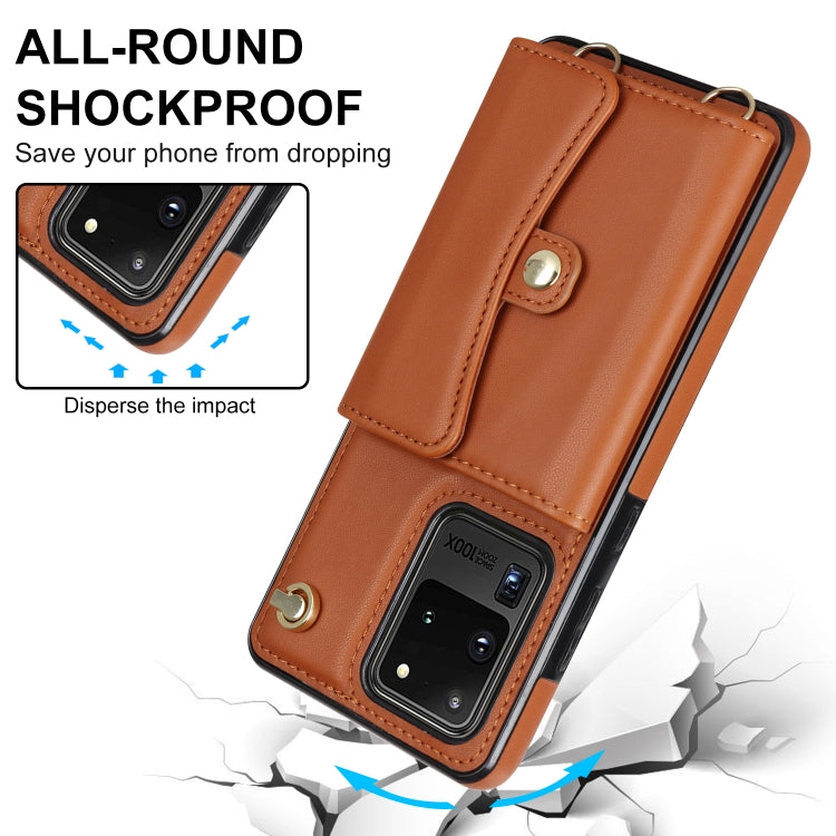 For Samsung Galaxy S20 Ultra RFID Card Slot Leather Phone Case with Long Lanyard