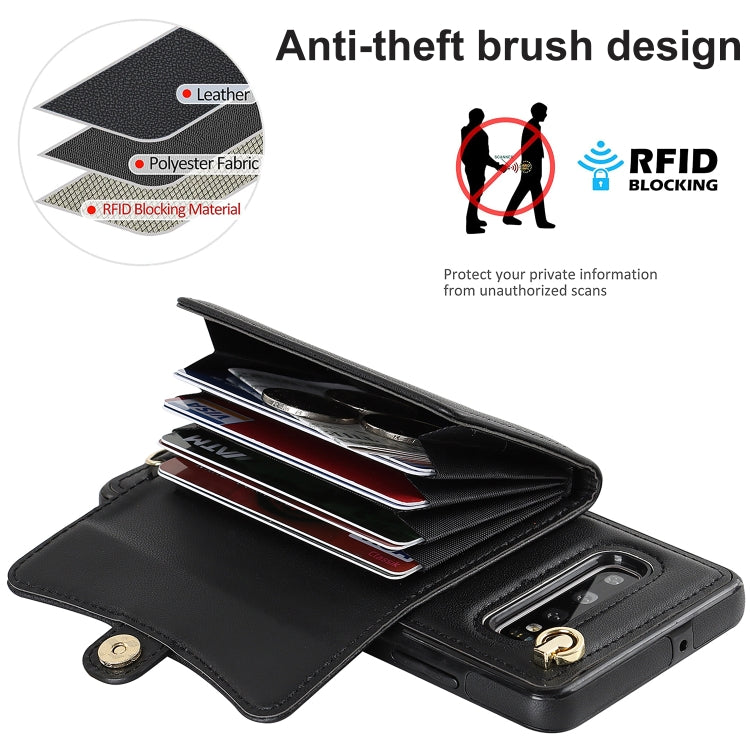 For Samsung Galaxy S10 RFID Card Slot Leather Phone Case with Long Lanyard