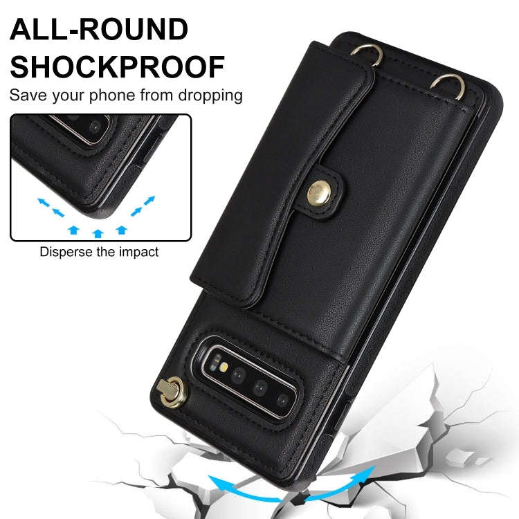 For Samsung Galaxy S10 RFID Card Slot Leather Phone Case with Long Lanyard