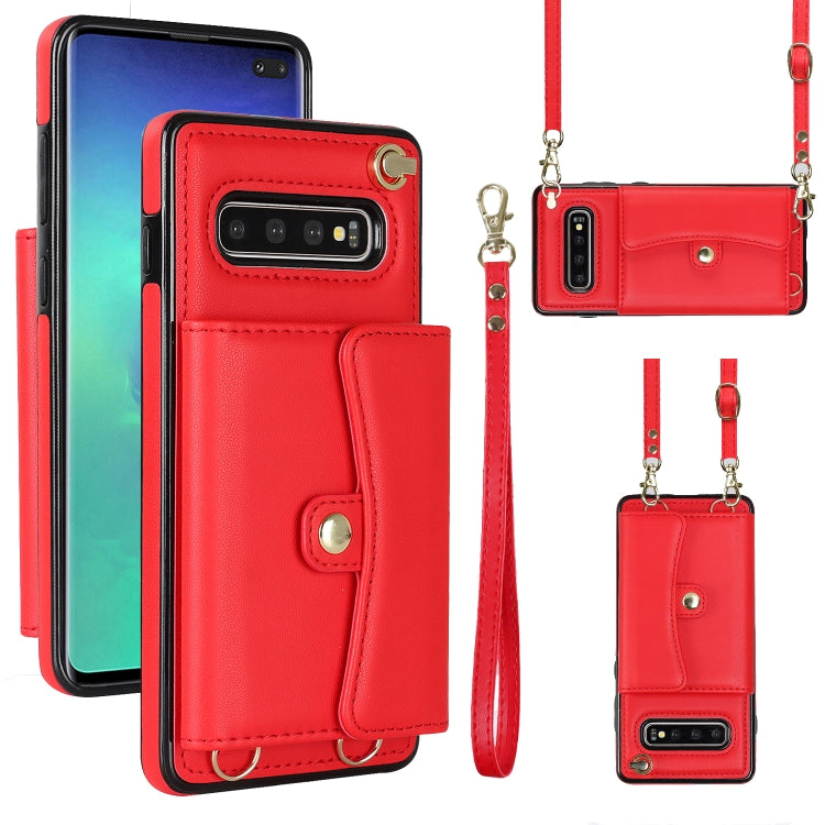 For Samsung Galaxy S10 RFID Card Slot Leather Phone Case with Long Lanyard