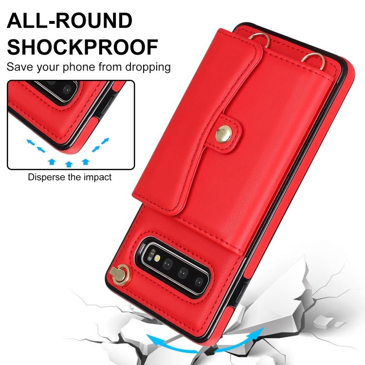 For Samsung Galaxy S10 RFID Card Slot Leather Phone Case with Long Lanyard