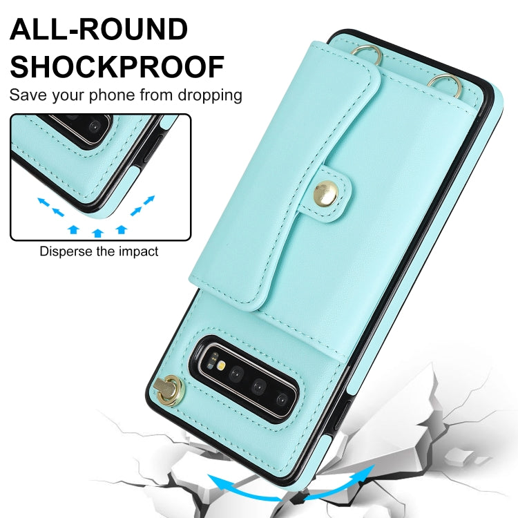 For Samsung Galaxy S10 RFID Card Slot Leather Phone Case with Long Lanyard