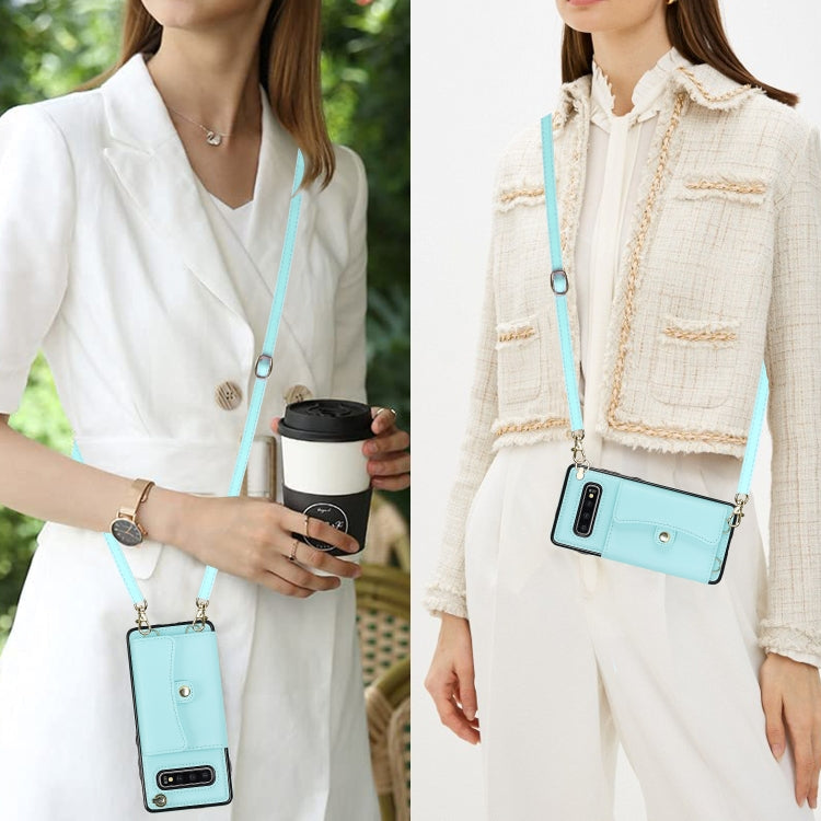 For Samsung Galaxy S10 RFID Card Slot Leather Phone Case with Long Lanyard