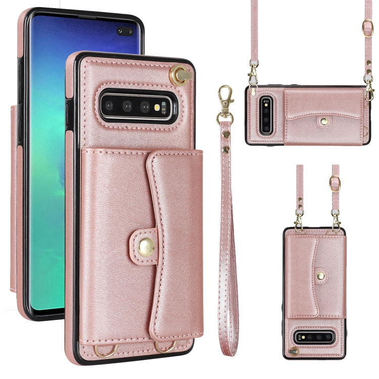 For Samsung Galaxy S10 RFID Card Slot Leather Phone Case with Long Lanyard