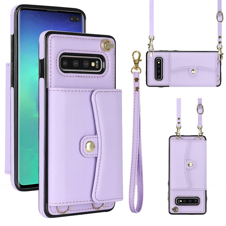For Samsung Galaxy S10 RFID Card Slot Leather Phone Case with Long Lanyard