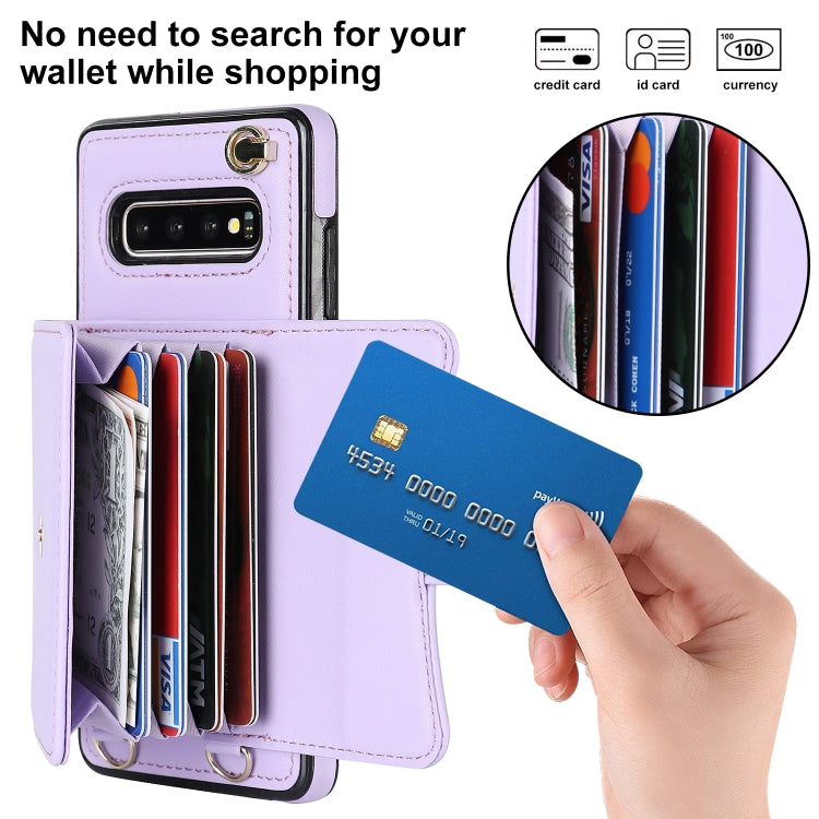 For Samsung Galaxy S10 RFID Card Slot Leather Phone Case with Long Lanyard