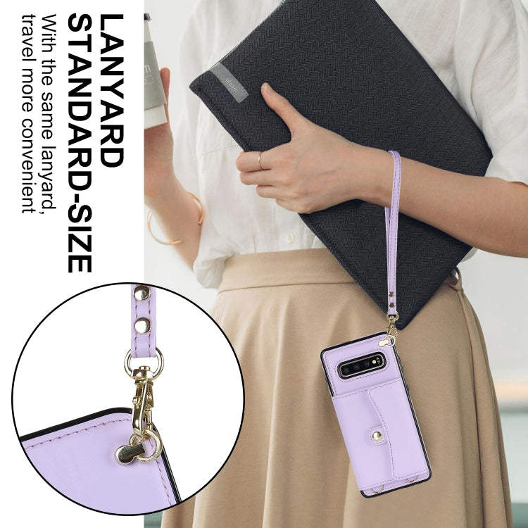 For Samsung Galaxy S10 RFID Card Slot Leather Phone Case with Long Lanyard