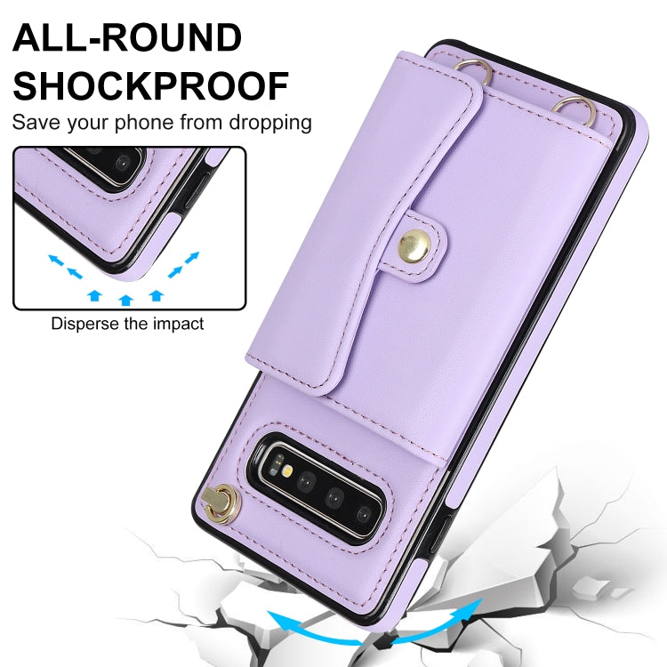 For Samsung Galaxy S10 RFID Card Slot Leather Phone Case with Long Lanyard