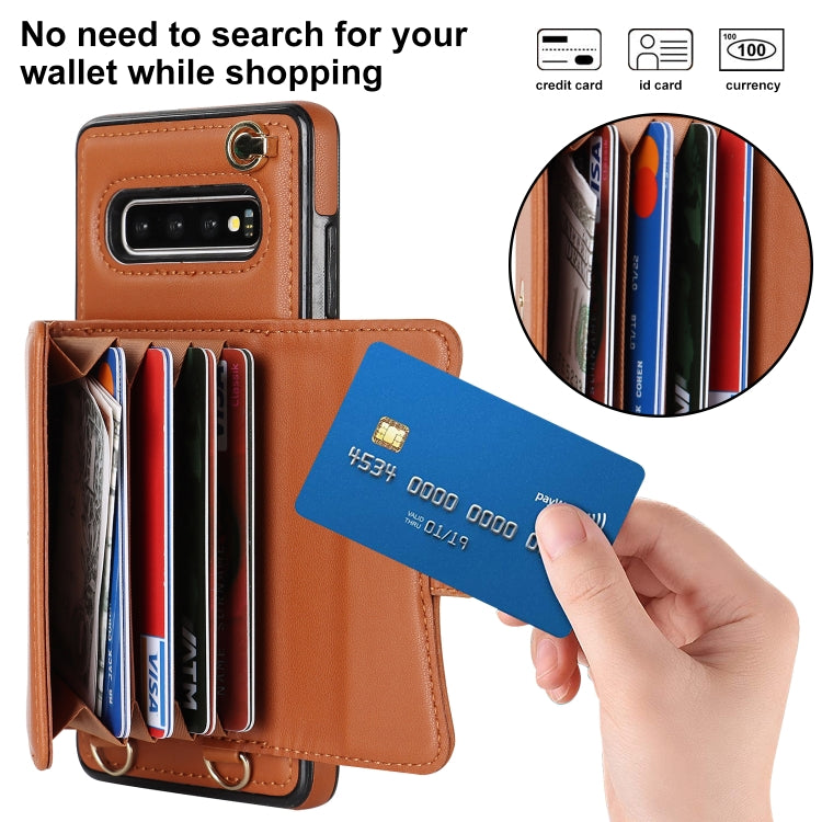 For Samsung Galaxy S10 RFID Card Slot Leather Phone Case with Long Lanyard