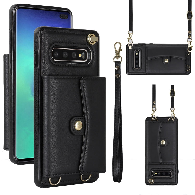 For Samsung Galaxy S10+ RFID Card Slot Leather Phone Case with Long Lanyard