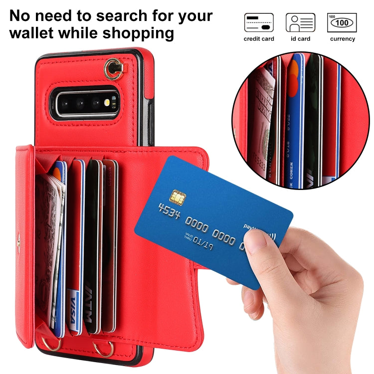 For Samsung Galaxy S10+ RFID Card Slot Leather Phone Case with Long Lanyard
