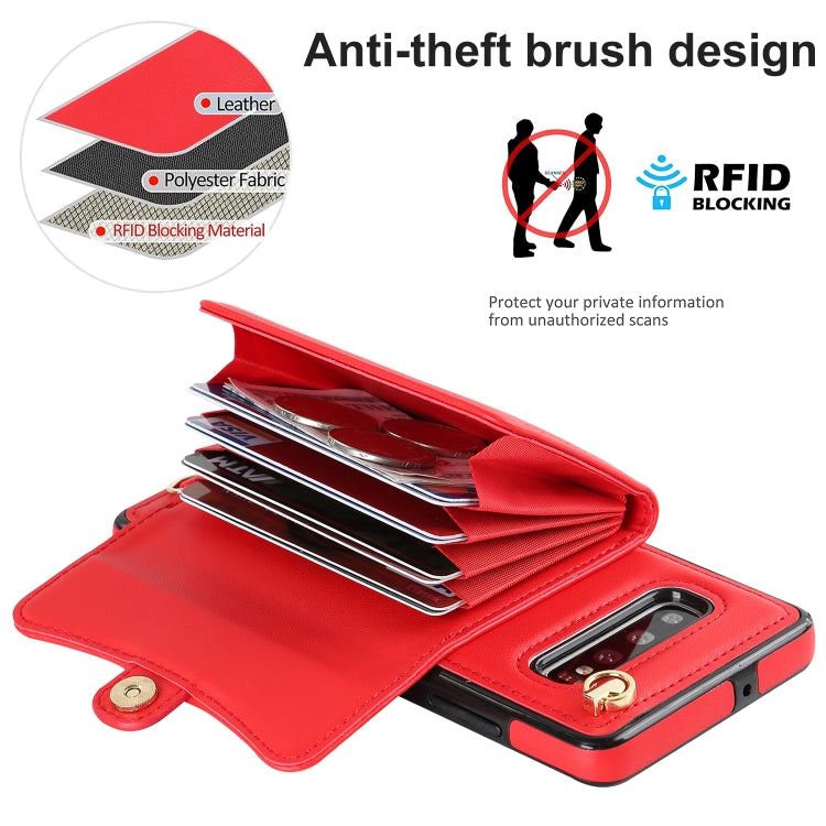 For Samsung Galaxy S10+ RFID Card Slot Leather Phone Case with Long Lanyard