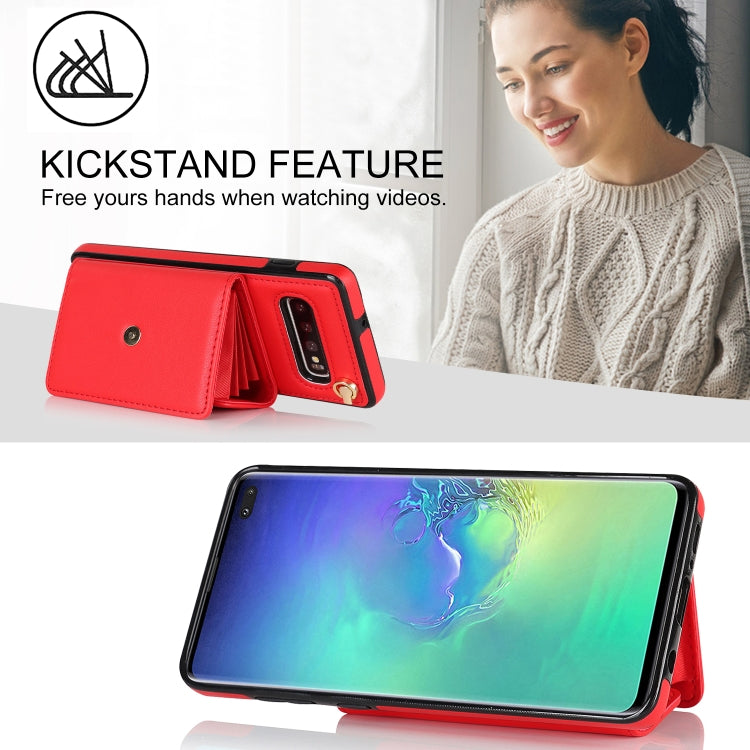 For Samsung Galaxy S10+ RFID Card Slot Leather Phone Case with Long Lanyard