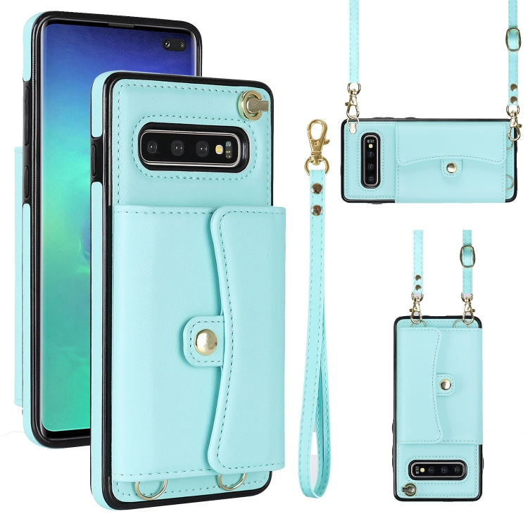 For Samsung Galaxy S10+ RFID Card Slot Leather Phone Case with Long Lanyard