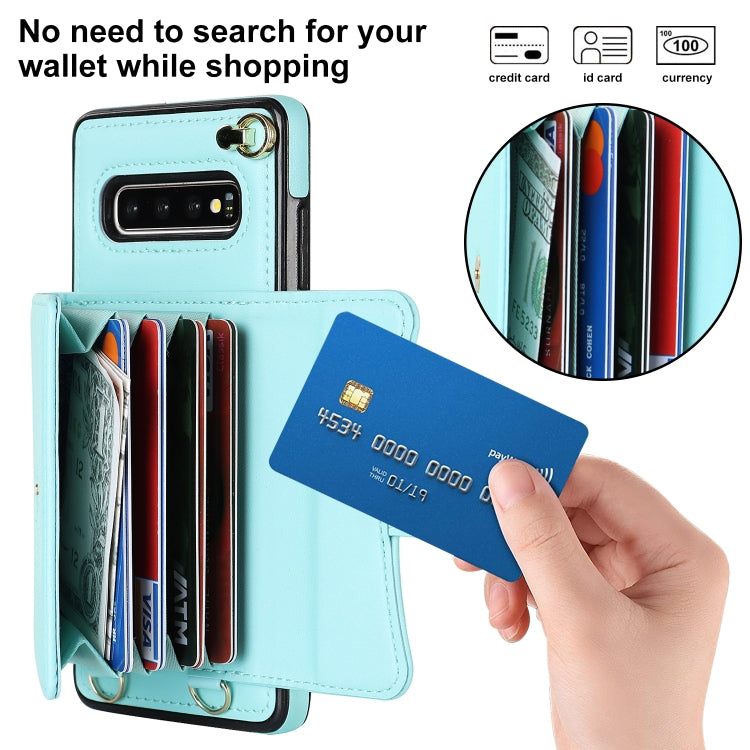 For Samsung Galaxy S10+ RFID Card Slot Leather Phone Case with Long Lanyard