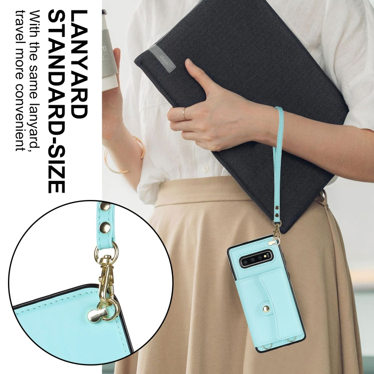 For Samsung Galaxy S10+ RFID Card Slot Leather Phone Case with Long Lanyard