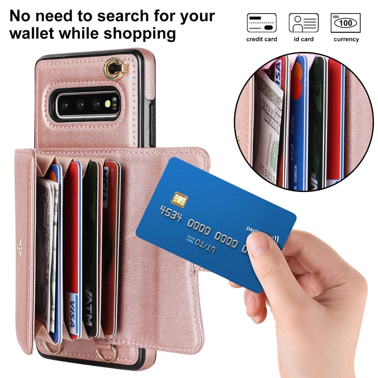 For Samsung Galaxy S10+ RFID Card Slot Leather Phone Case with Long Lanyard