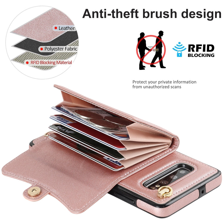 For Samsung Galaxy S10+ RFID Card Slot Leather Phone Case with Long Lanyard