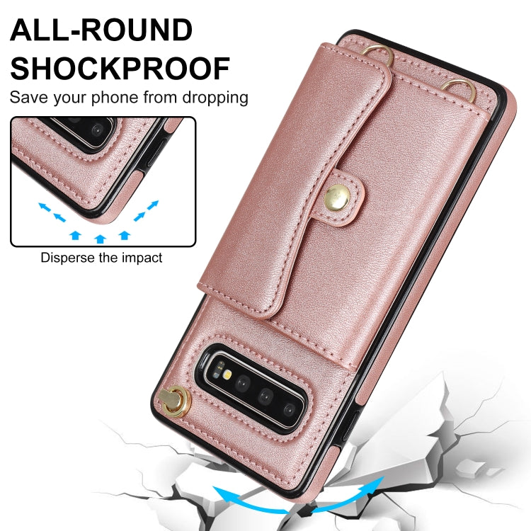 For Samsung Galaxy S10+ RFID Card Slot Leather Phone Case with Long Lanyard